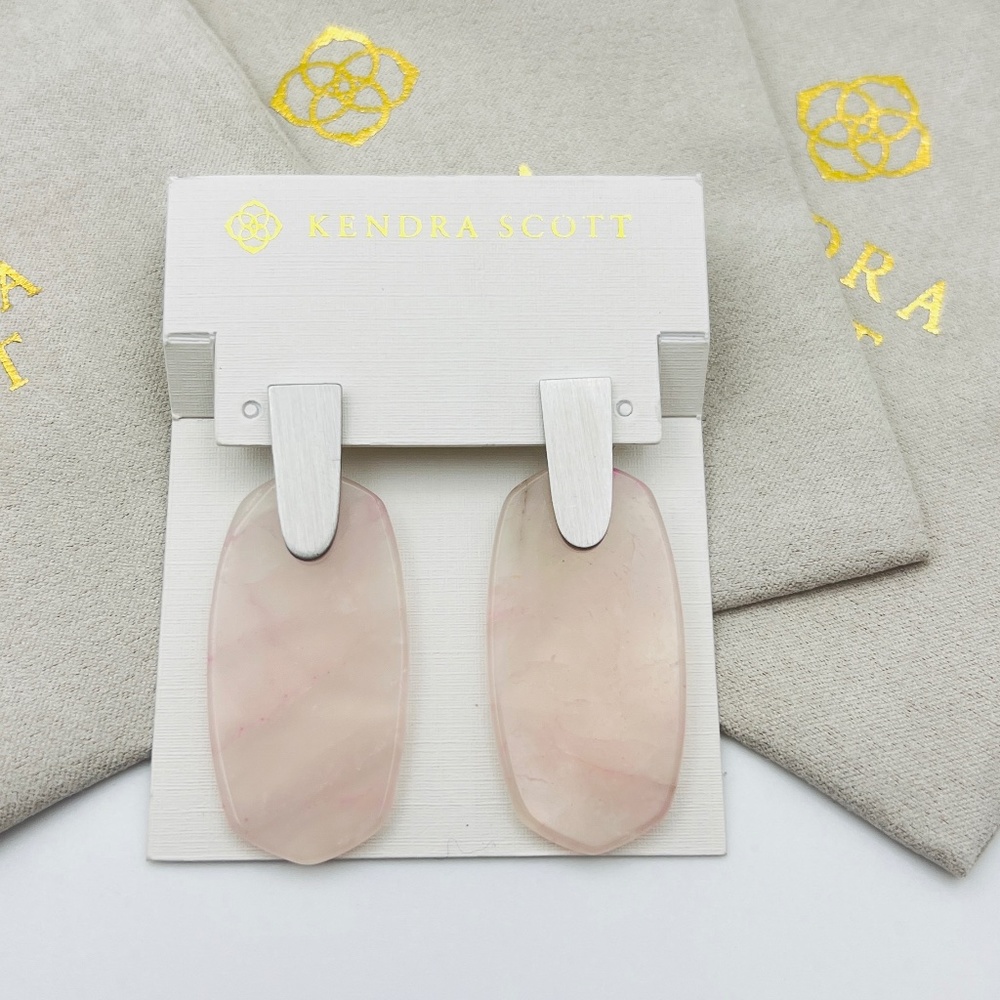 Kendra Scott Aragon Rose Quartz Drop Earrings in Silver